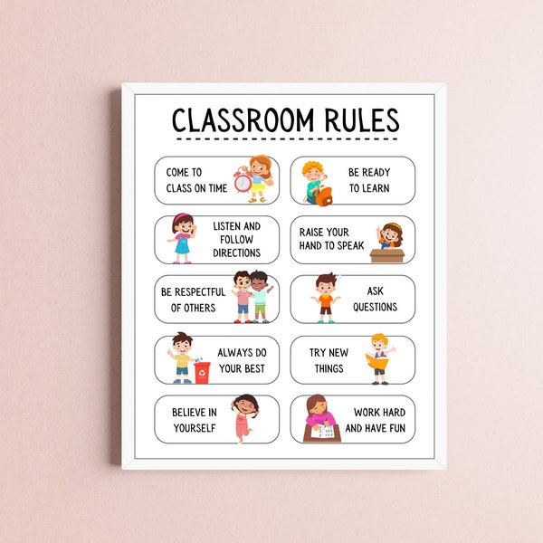 Classroom Rules | Printable House Rules for Preschool, Kindergarten, Early Grades | Class Rules Sign | Non-Readers Can Understand