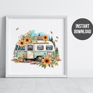 Van Life Print | Vintage Volkswagen Kombi Hippie Van | Digital Wall Art | Retro Campervan To Inspire Your Soul | Square Mini Print