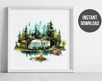 Vintage VW Campervan Print: Retro Van Life Art (Digital Download)