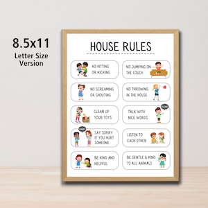 Reglas de la casa para niños / Reglas de la casa para la familia / Fáciles de entender con imágenes para quienes no saben leer / Reglas cortas / Para imprimir en casa / Tamaño carta