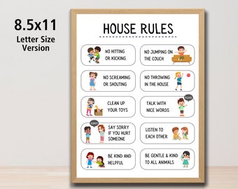 House Rules For Kids | Family House Rules | Easy-to-Understand With Pictures For Non-Readers | Short Rules | Print At Home | Letter Size