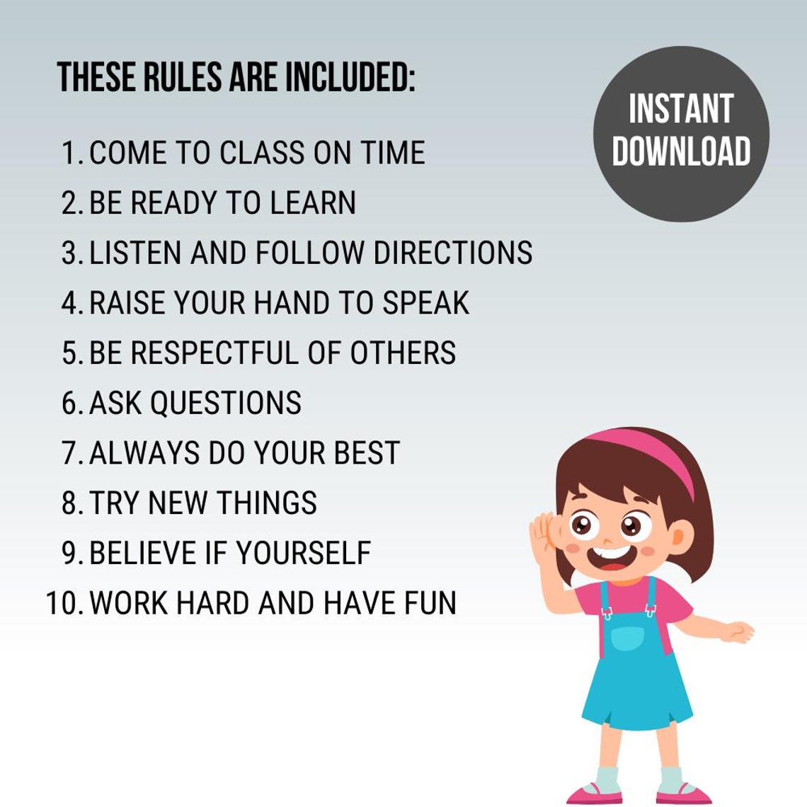Classroom Rules Poster: Printable Art for Preschool, Kindergarten (3 ...