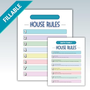 Editable Family House Rules Chart - Rules for Kids - Editable PDF - Instant Download - Printable Template - DIY Family Rules