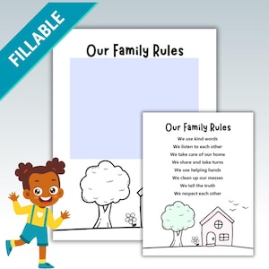 Family Rules For Kids Printable Template | Positive Family Rules Printable | Fillable and Editable Rules PDF | House Rules For Kids