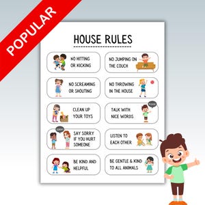 House Rules For Kids | Family House Rules | Easy-to-Understand With Pictures For Non-Readers | Short Rules | Print At Home | Letter Size