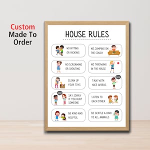 Custom House Rules For Kids | Made-To-Order Family House Rules | Easy-to-Understand With Pictures For Non-Readers | Short Rules