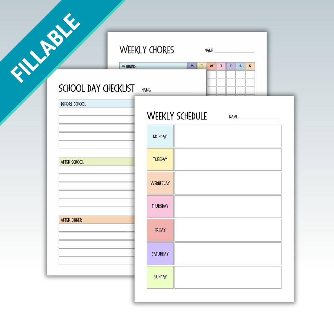 Editable Kids Chore Chart Set: Printable Daily & Weekly Checklist (PDF ...