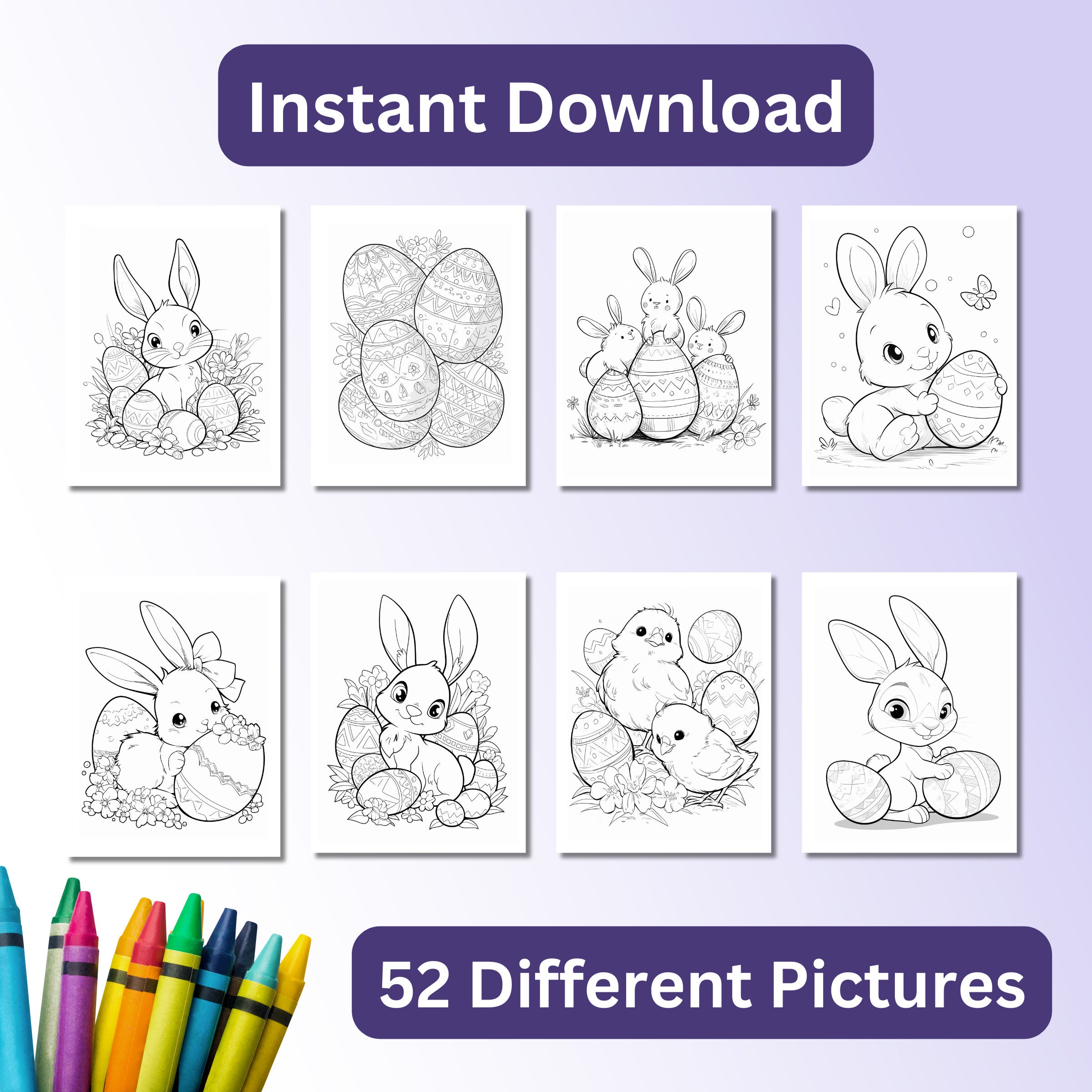 Easter Coloring Book: 52 Printable Pages for Kids (PDF) - Etsy