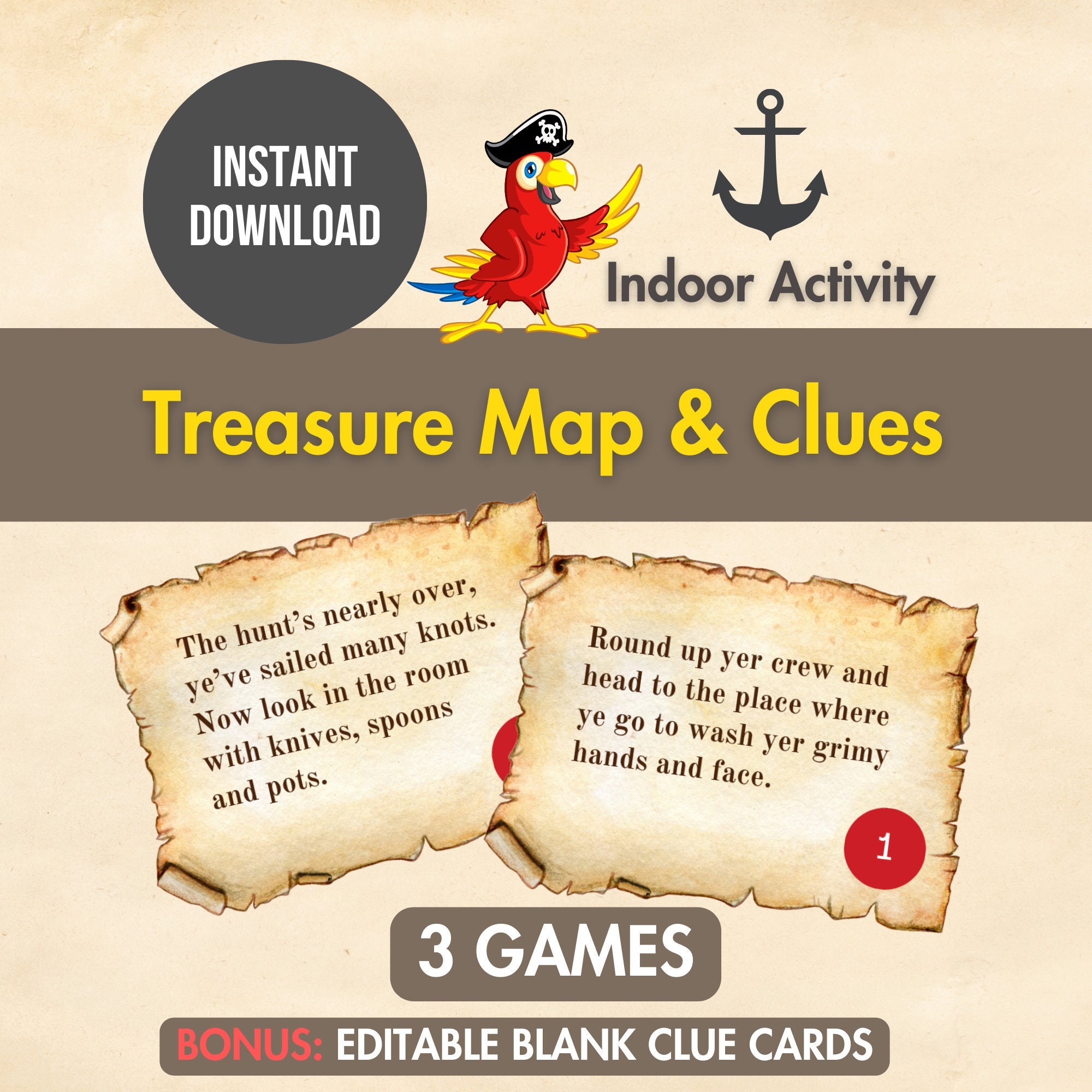 Treasure Map &amp; Clues for Kids | Bonus Editable Blank Clue Cards | 3 ...