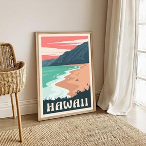 Hawaii Wall Art | Hawaii Poster | Vintage Travel Poster | Boho Retro Aloha | Hawaiian Print | Surf Decor | Boho Wall Art | Maui, Kauai, Oahu