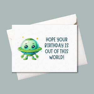 Printable Birthday Card For Kids | Alien Birthday Card | Instant Download | Printable Greeting Card | Print at Home Digital Birthday Card