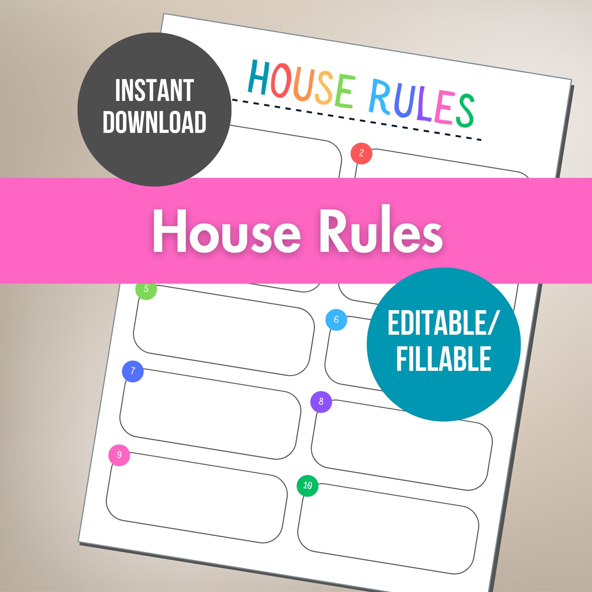 Create Your Own House Rules Fillable Editable 10 Rules Mommade in