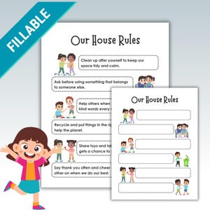 Fillable House Rules Printable for Kids | Positive Family Rules Chart | Gentle Parenting Kindness Sharing Eco-Friendly PDF