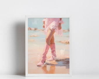 Coastal Cowgirl Boots Print: Trendy rosa Wohnheim Dekor (Digitaler Download)