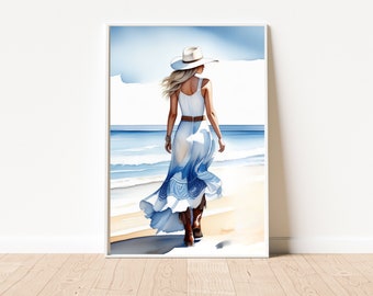 Coastal Cowgirl Art Print: Beach Western Decor (Digital Download)