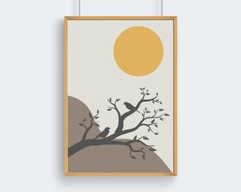 Japandi Bird Silhouette Art Print: Wabi Sabi Zen Decor (Digital Download)