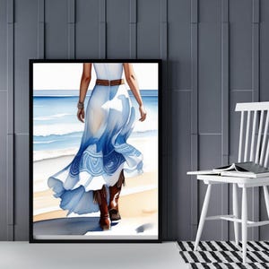 Coastal Cowgirl Print, Blue Aesthetic Wall Art, Beachy Surf Vibes Poster, Coquette Feminine Print, Beachy Western Poster, Girly Print