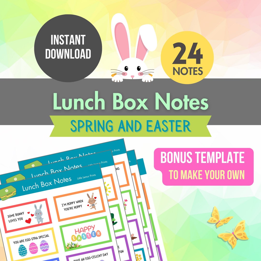 Spring and Easter Lunch Notes for Kids Lunchbox Note Templates Positive ...