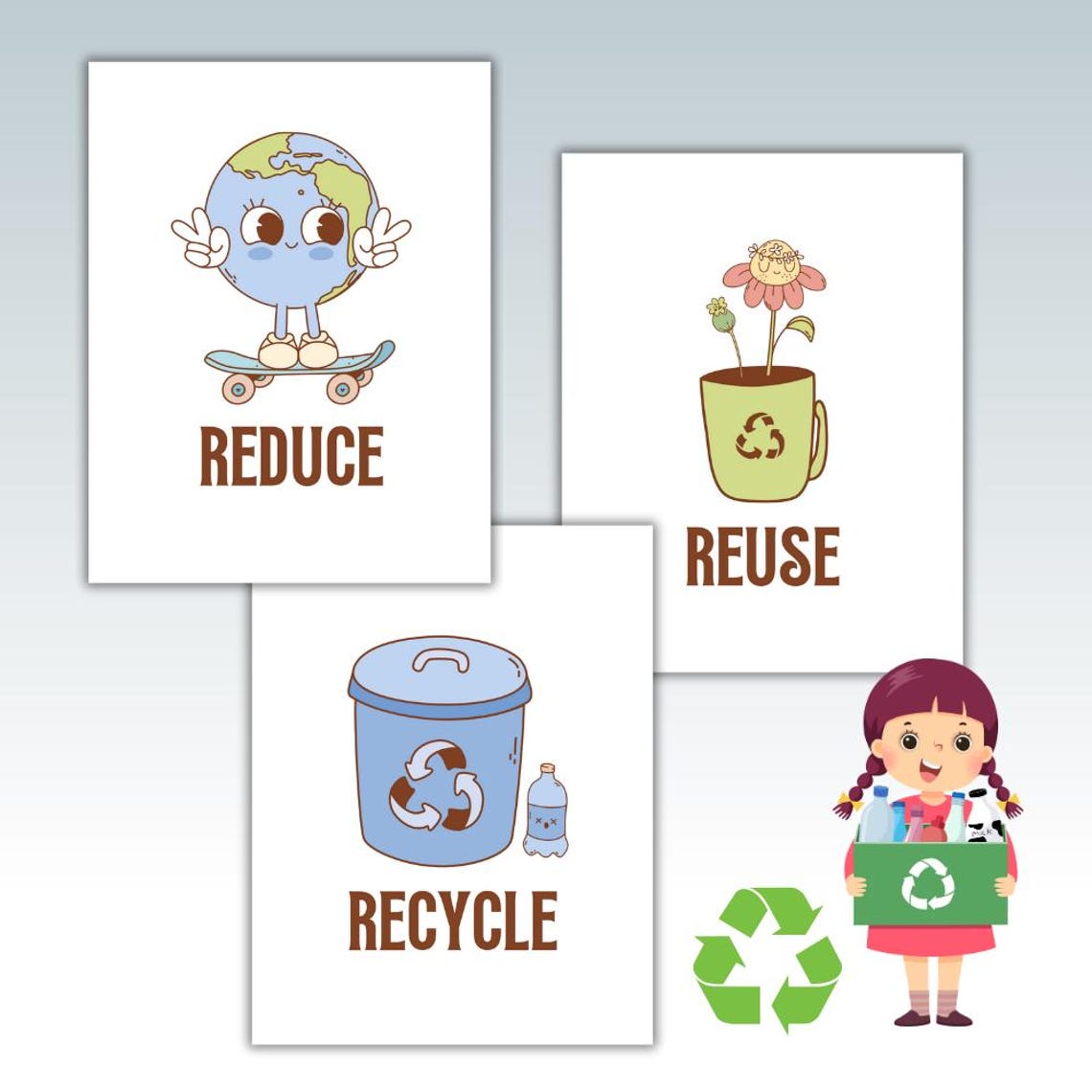 Reduce Reuse Recycle Kids Print: Earth Day Classroom Decor (PNG ...