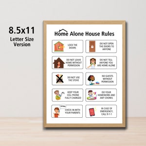 Solo en casa Reglas de la casa para niños / Reglas familiares para niños que se quedan solos en casa / Impresión fácil en casa / Tamaño carta
