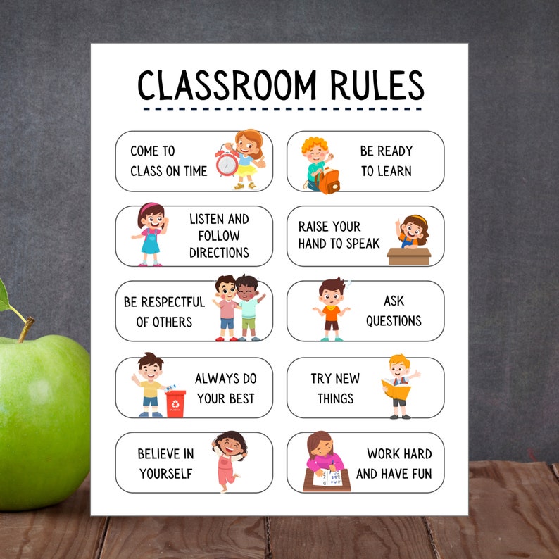 Classroom Rules Printable Wall Art for Preschool, Kindergarten, Early ...