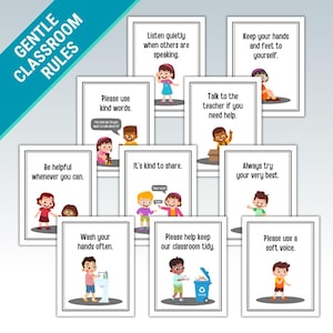 Set of 10 Printable Classroom Rules | Positive Classroom Decor for Back to School | Teacher Wall Art for Kindergarten & Elementary Classes