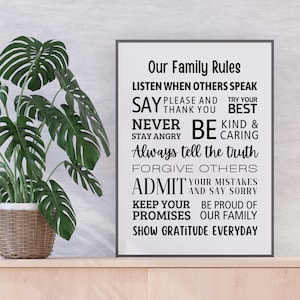 Modern Family Rules Wall Art | House Rules For Kids | Home Rules Poster | Family House Rules Sign | Large Printable Sizes Up To 30x40 inch