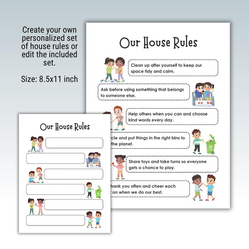 Fillable House Rules Printable for Kids | Positive Family Rules Chart ...