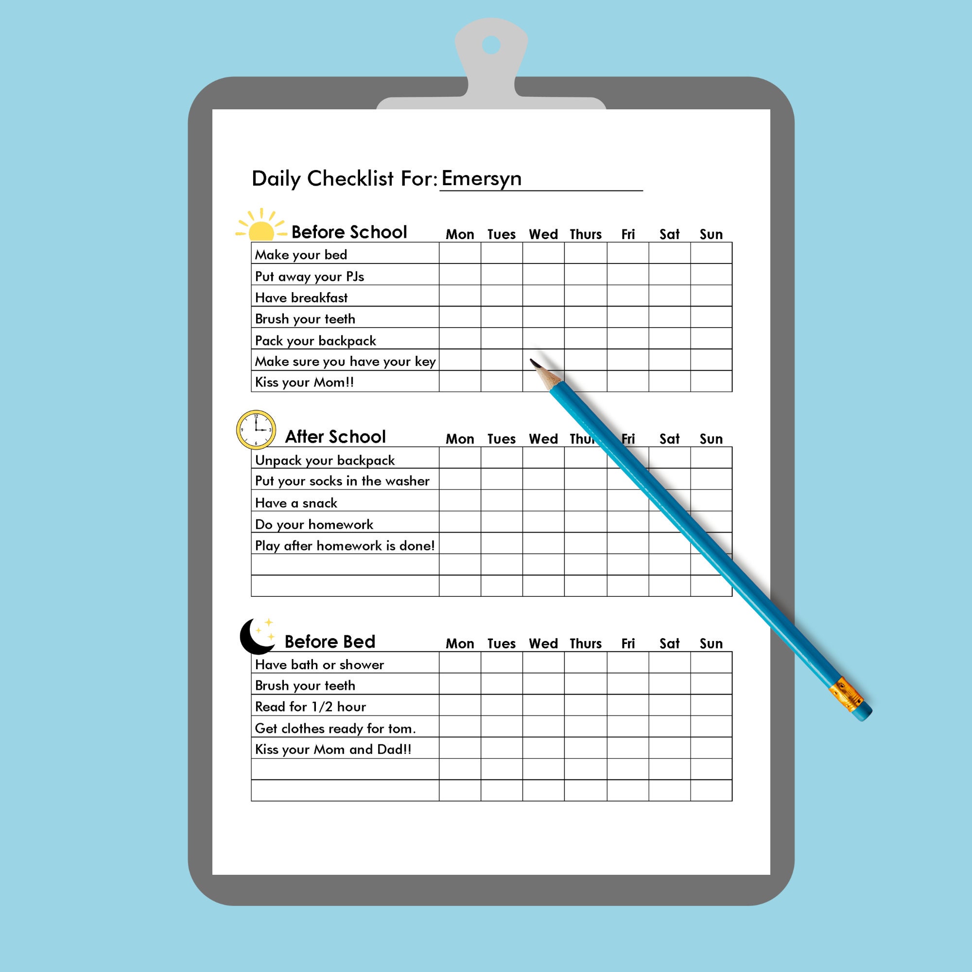 Editable Kids Chore Chart Printable Daily Checklist for Kids ...
