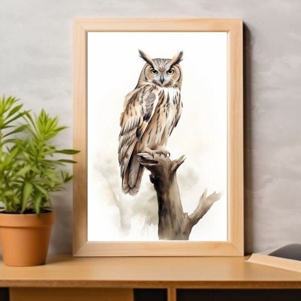 Eurasian Eagle-Owl in beautiful watercolor depiction *Digital Download*