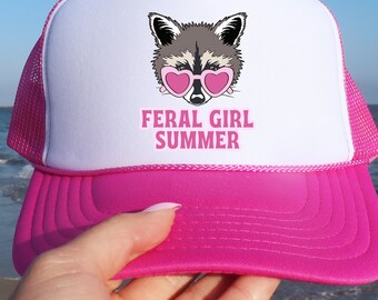 Feral Girl Summer Trucker Hat Adventure Time Hat Lake Hat Hiking Hat Boating Hat Camping Hat Drinking Hat Raccoon Meme Summer Essentials