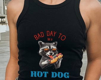 Funny Hot Dog Tank Top Fitted BBQ Shirt Bad Day to Be a Hot Dog Cute Summer Tank 4th of July Outfit Funny Food Shirt