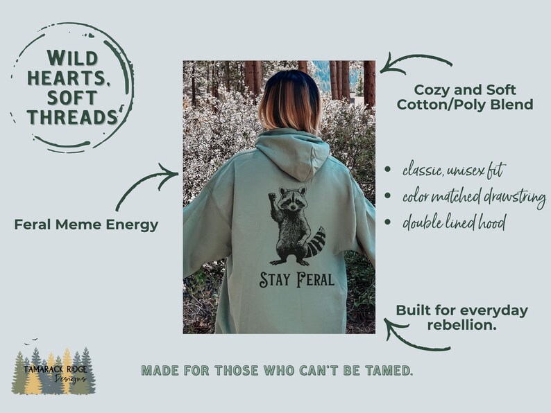 Stay Feral Hoodie Raccoon Sweatshirt Funny Racoon Hoodie Trash Panda Hoodie Feminist Protest Hoodie Unisex Graphic Hoodie Animal Lover Gift Bild 11