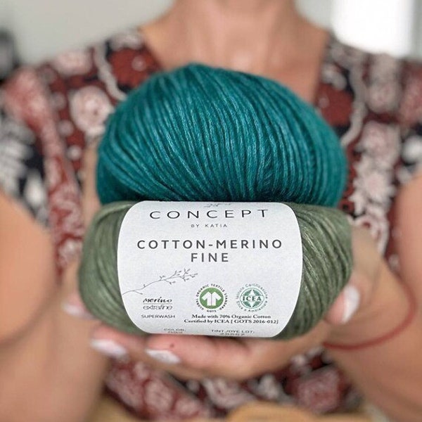 Katia Concept Cotton Merino fine, Warm cotton yarn, Cotton, Merino yarn, Very light yarn, Knitting cotton, 25g-75m, merino wool