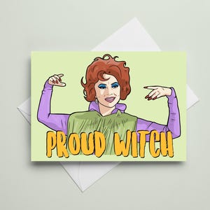 Proud Witch Greeting Card – Inspired by Endora from Bewitched, Retro TV, A6 Handmade Card, Witchy Stationery, Campy Fun