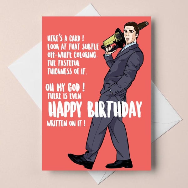 Horrorowa kartka urodzinowa - American Psycho - Patrick Bateman - kartka z życzeniami A6 - personalizowana