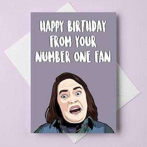 Skräckfödelsedagskort - Misär - Annie Wilkes - "Grattis på födelsedagen från ditt främsta fan" - A6-hälsningskort - anpassningsbart