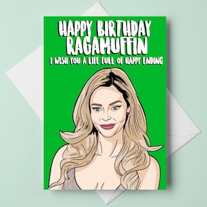 Denise Richards "¡Feliz cumpleaños, Ragamuffin!", tarjeta de cumpleaños tamaño A6 de las Amas de Casa Reales de Beverly Hills
