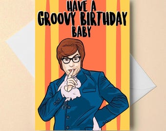 birthday card - "have a groovy birthday baby" - A6 greeting card - customizable