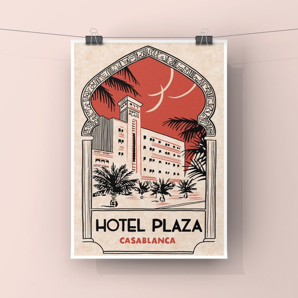 Impression A4 - Reproduction Affiche Rétro Hotêl Plaza Casablanca, Maroc