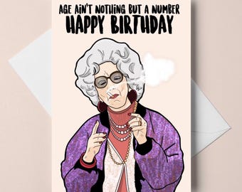 birthday card - grandma yetta - the nanny - "age ain't nothing but a number" - A6 greeting card - customizable