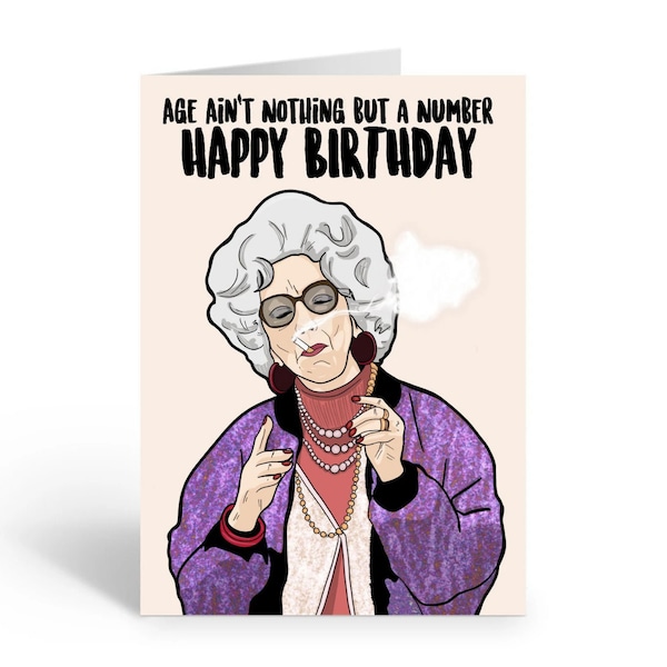 Grandma Yetta, The Nanny " Age Ain't Nothing But A Number" A6 Birthday Card, Funny card