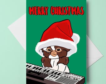 christmas card - gizmo - gremlins - a6 holiday card - pop culture - customizable