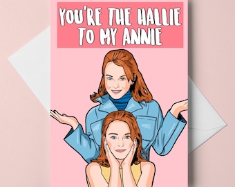 Tarjeta de cumpleaños/amistad - Juego de gemelas - Hallie y Annie - Lindsay Lohan - Tarjeta de felicitación A6 - Personalizable