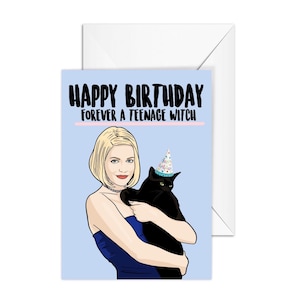 Tarjeta de cumpleaños A6 "Por siempre una bruja adolescente". Tarjeta de cultura pop para mejor amigo, novia, esposa o novio.
