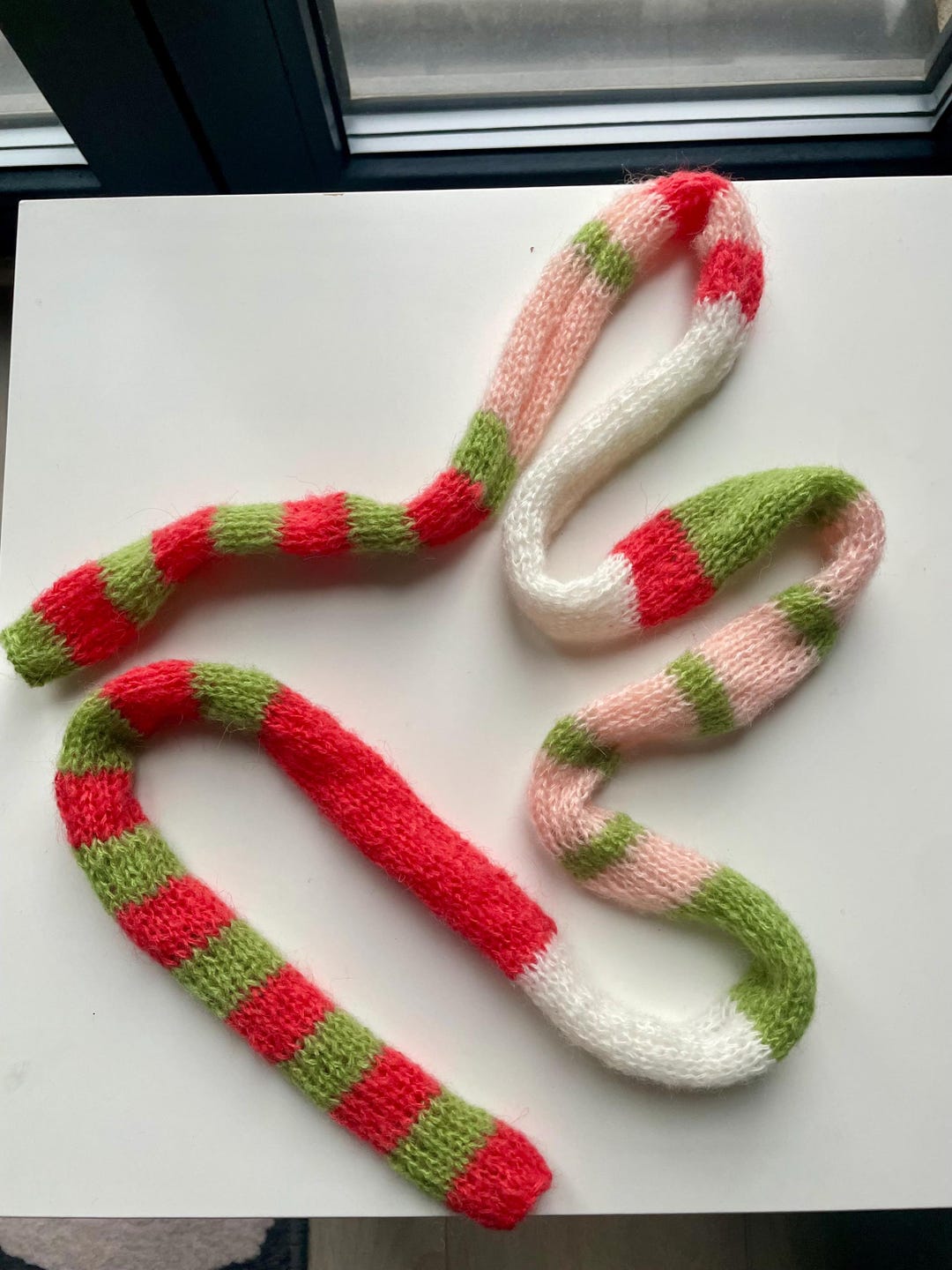 Hand Knitted Mohair Scarf Multicolor Striped - Fuzzy Red Green ...