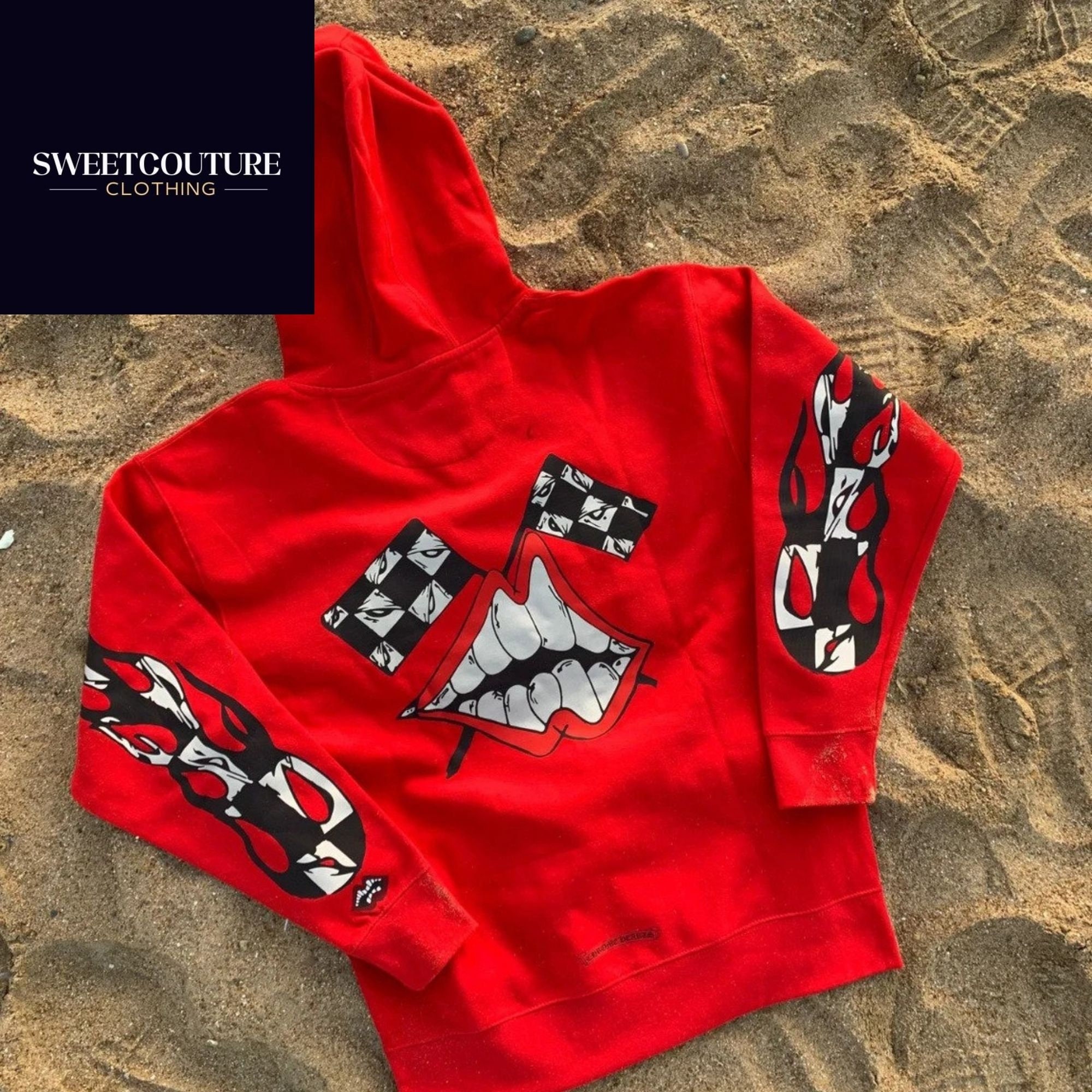 Red chrome hearts hoodie Etsy Mexico