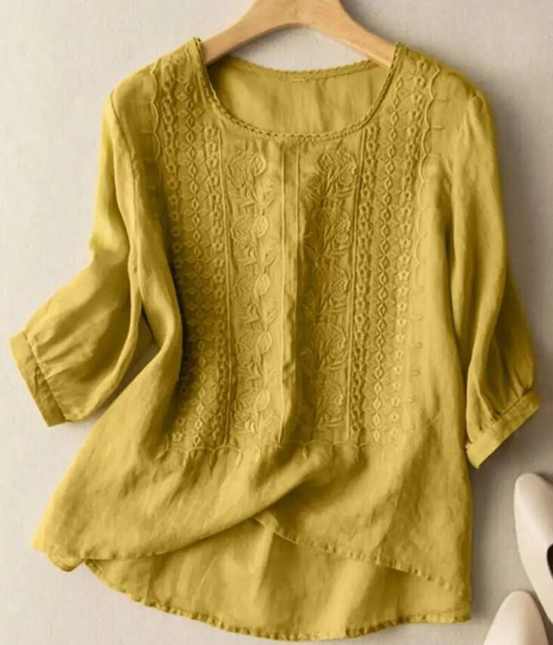 Women Summer Artsy Cotton O Neck Knitted Blouse