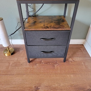 Modern Nightstand with USB Ports, Fabric Drawers & Open Shelf – Bedside Side Table with Outlets for Bedroom or Living Room