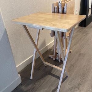 Classic Folding TV Tables Set – 4 Wooden Snack Trays with Storage Rack, Natural Look